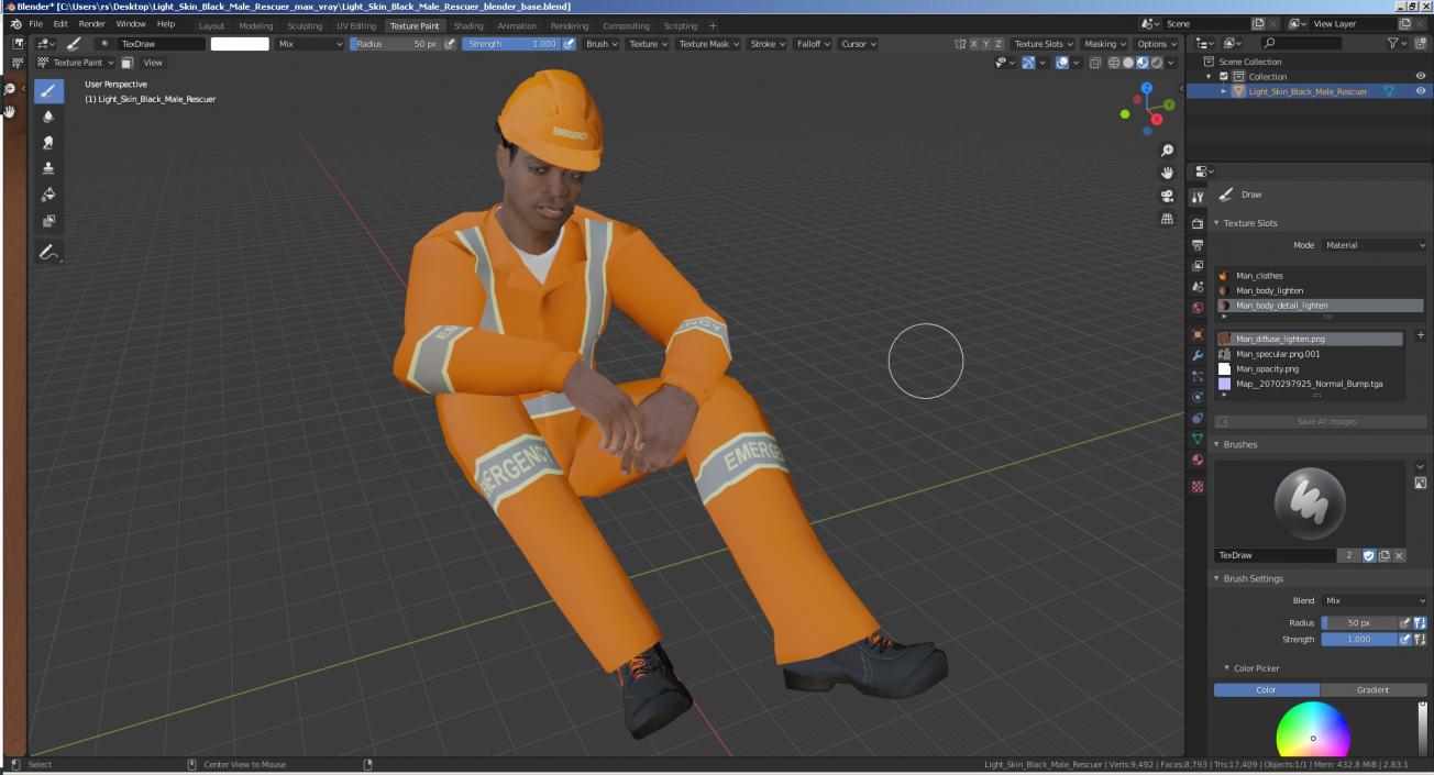 Light Skin Black Male Rescuer 3D model