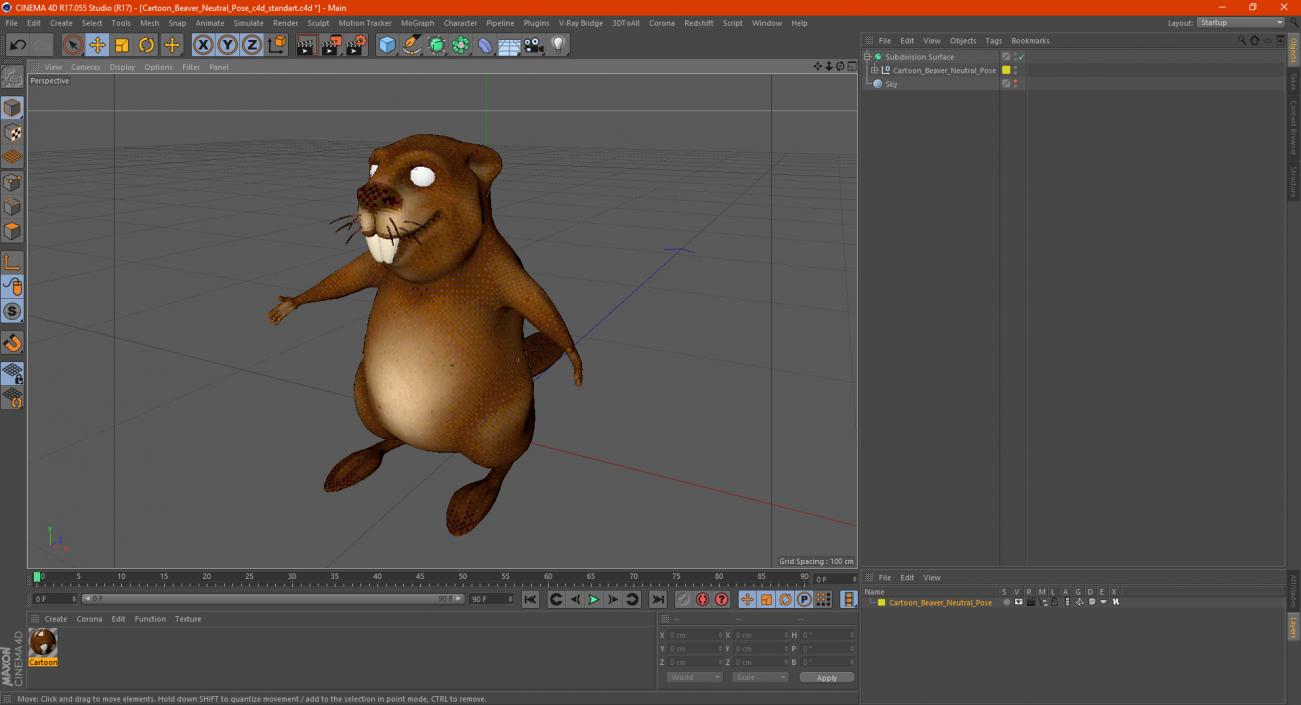 Cartoon Beaver Neutral Pose 3D