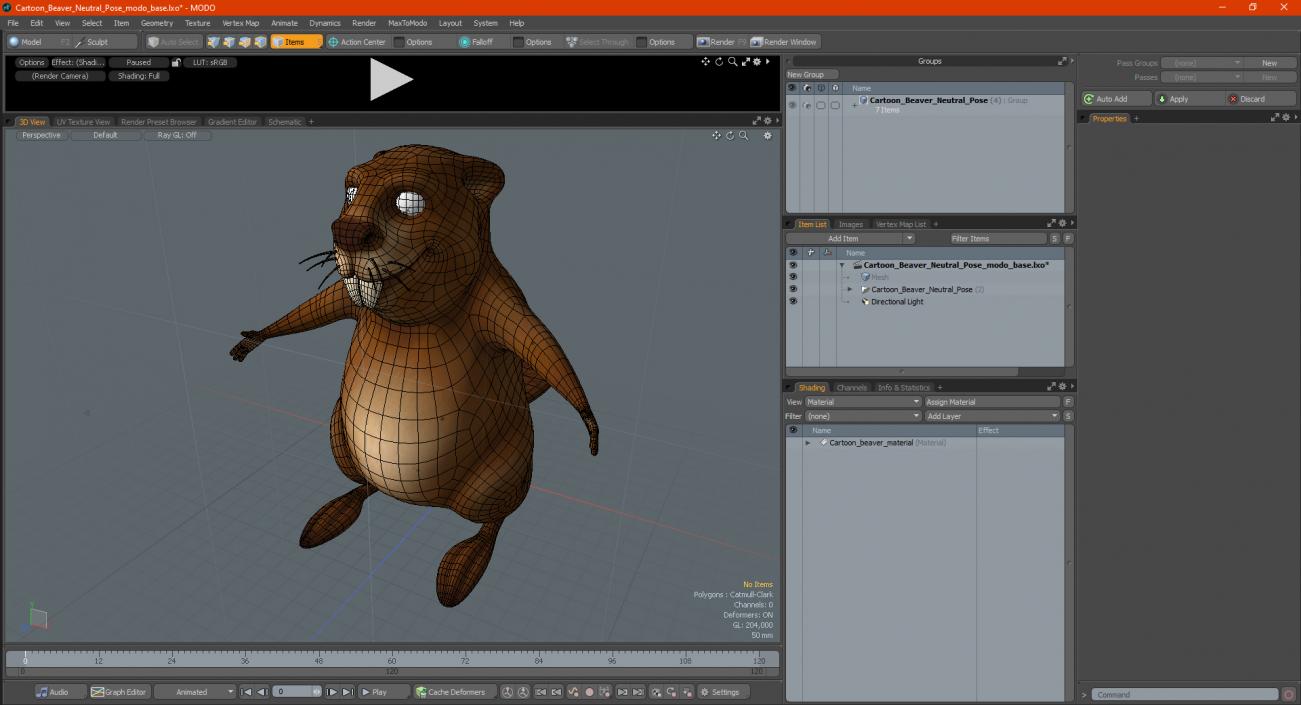 Cartoon Beaver Neutral Pose 3D