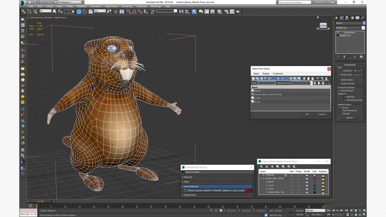 Cartoon Beaver Neutral Pose 3D