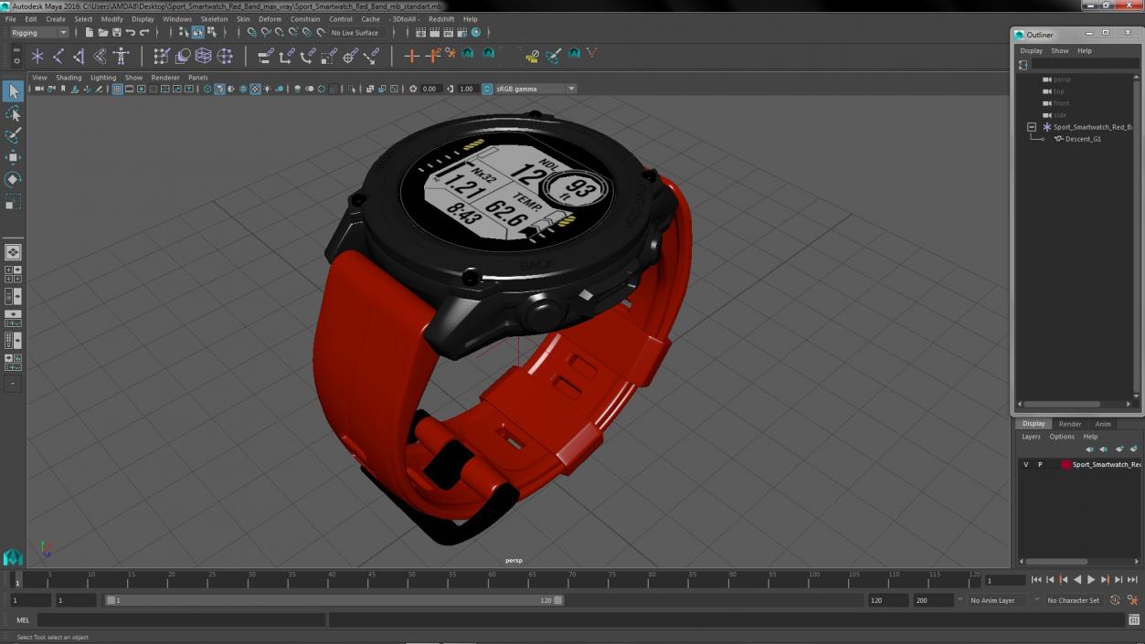 3D model Sport Smartwatch Red Band