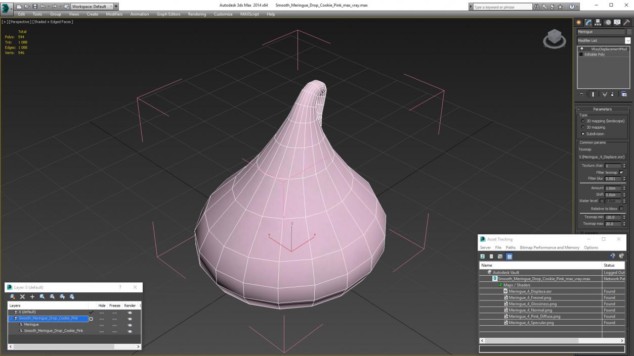 Smooth Meringue Drop Cookie Pink 3D