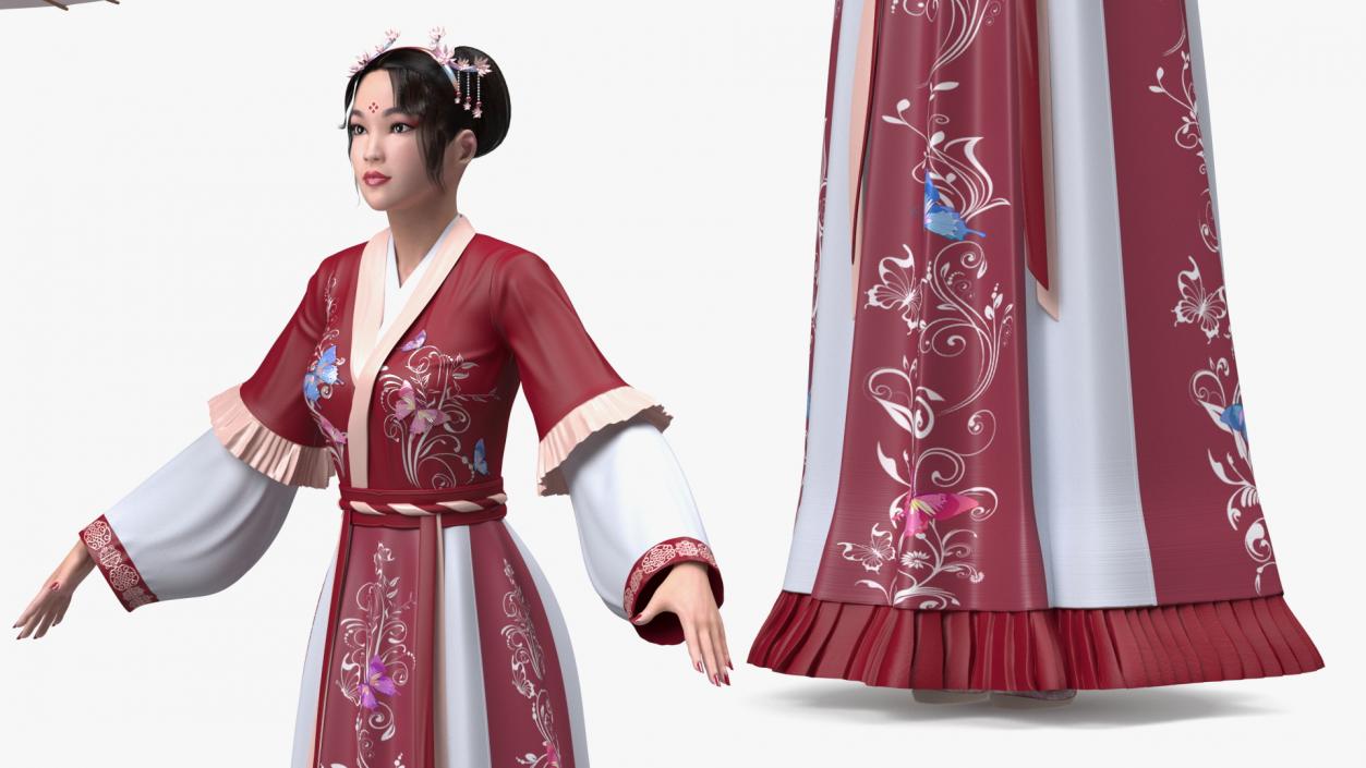 3D Chinese Woman in Traditional Clothes A-pose model