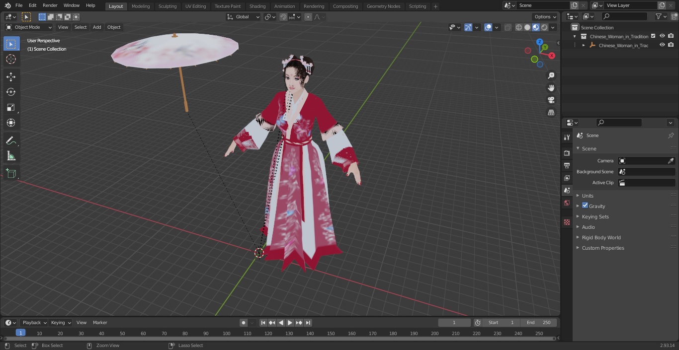 3D Chinese Woman in Traditional Clothes A-pose model