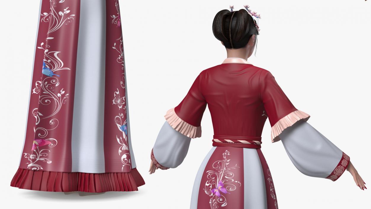 3D Chinese Woman in Traditional Clothes A-pose model