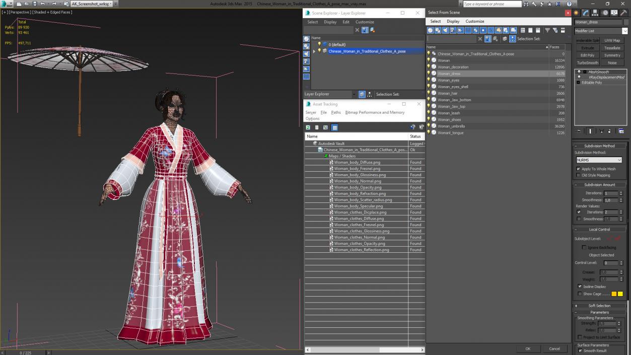 3D Chinese Woman in Traditional Clothes A-pose model