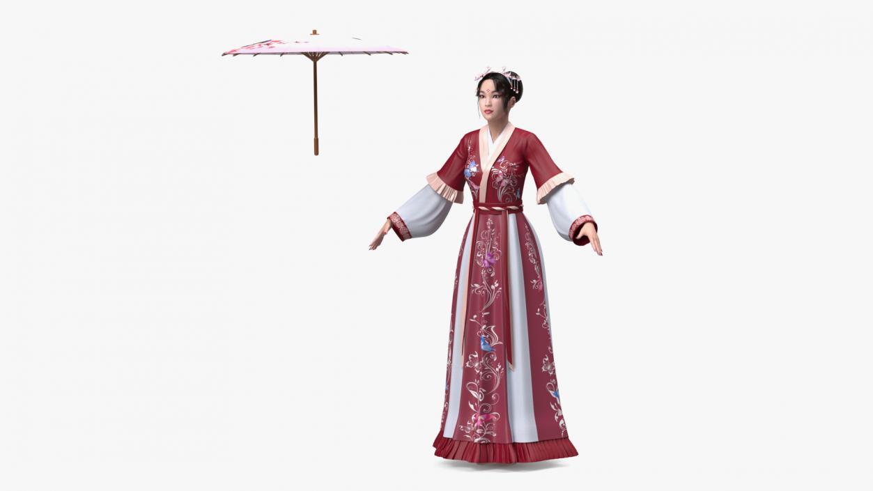 3D Chinese Woman in Traditional Clothes A-pose model