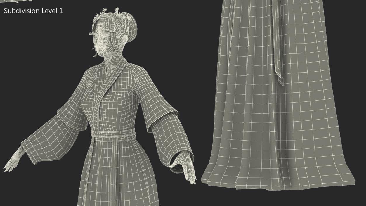 3D Chinese Woman in Traditional Clothes A-pose model