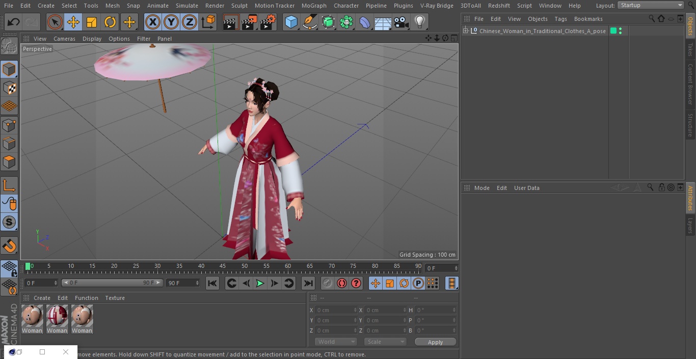 3D Chinese Woman in Traditional Clothes A-pose model