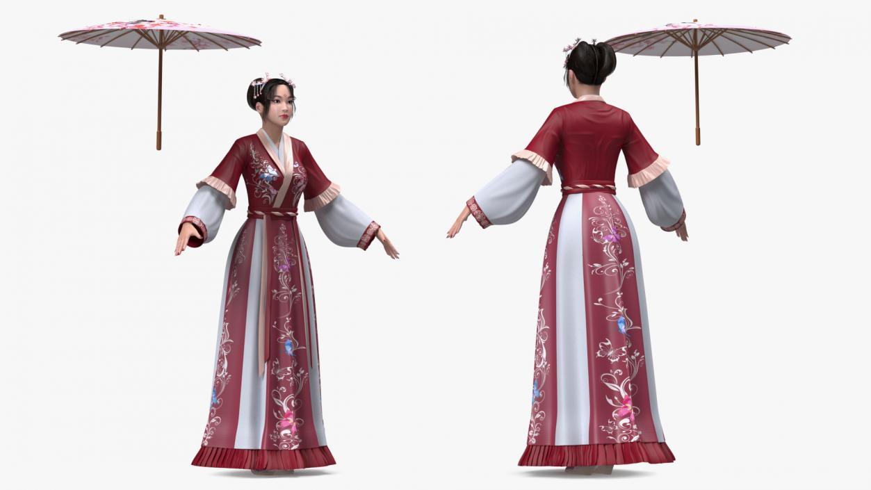 3D Chinese Woman in Traditional Clothes A-pose model