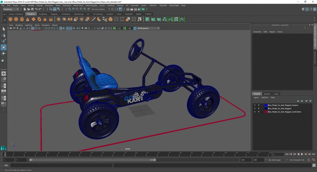 Blue Pedal Go Kart Rigged for Maya 3D model