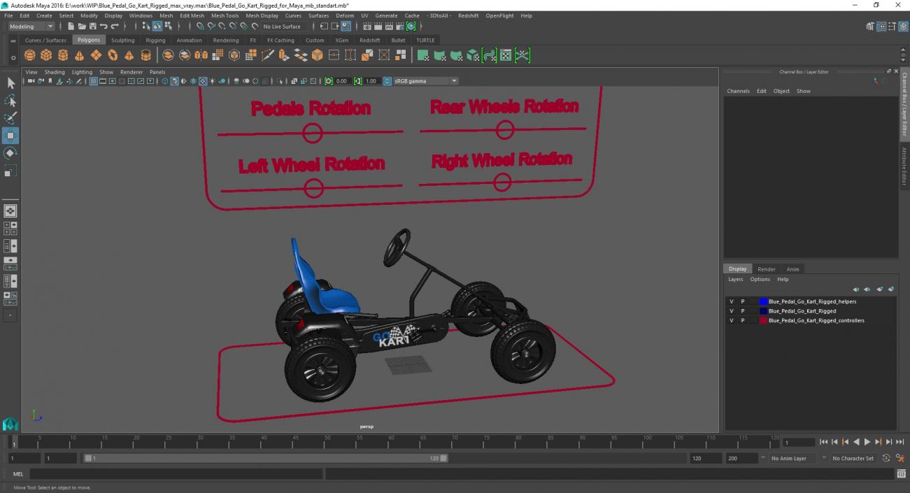 Blue Pedal Go Kart Rigged for Maya 3D model