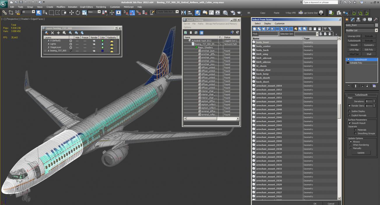 Boeing 737-900 ER United Airlines with Cabin 3D model