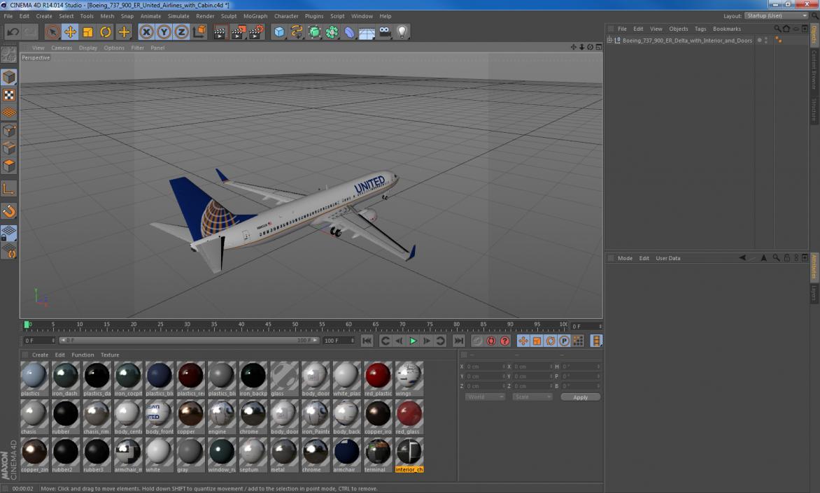 Boeing 737-900 ER United Airlines with Cabin 3D model