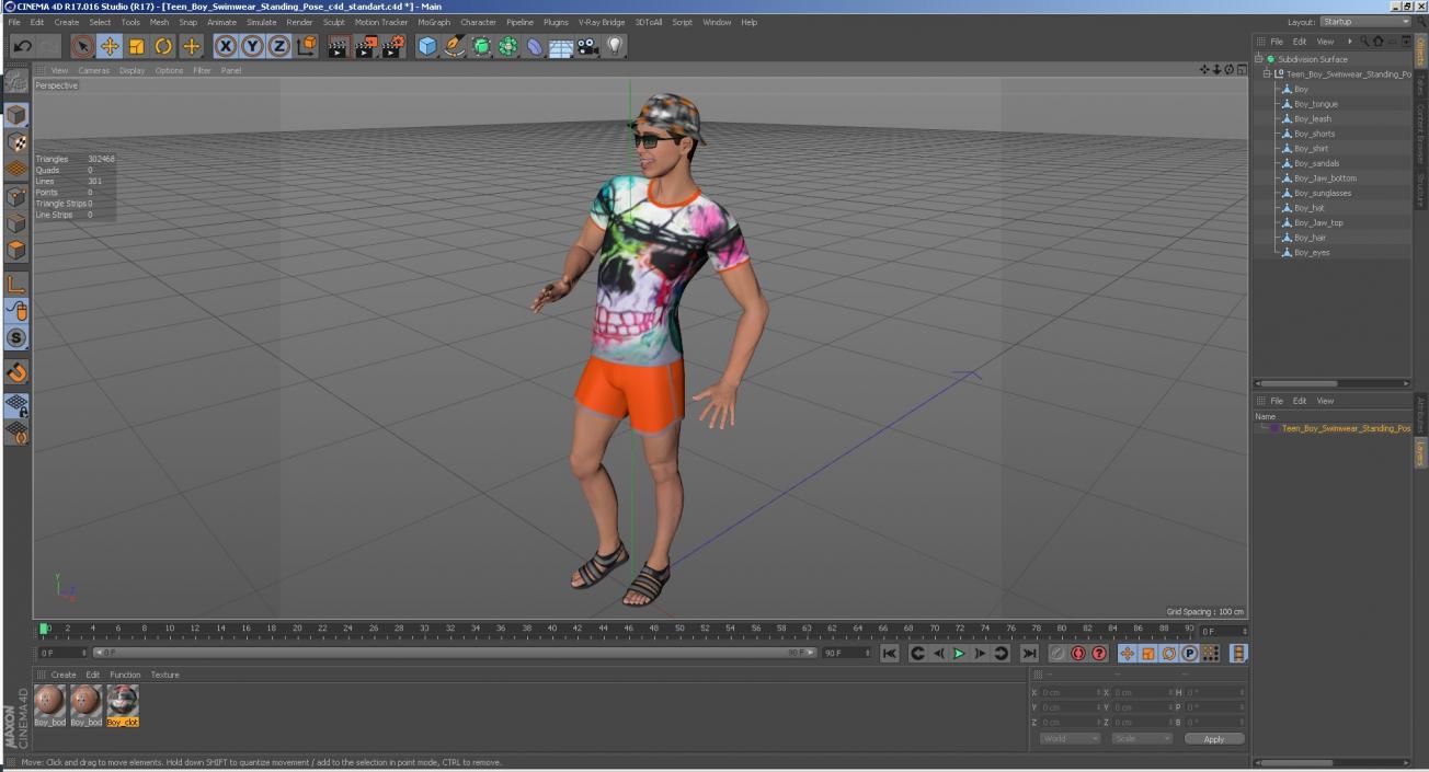 3D Teen Boy Swimwear Standing Pose