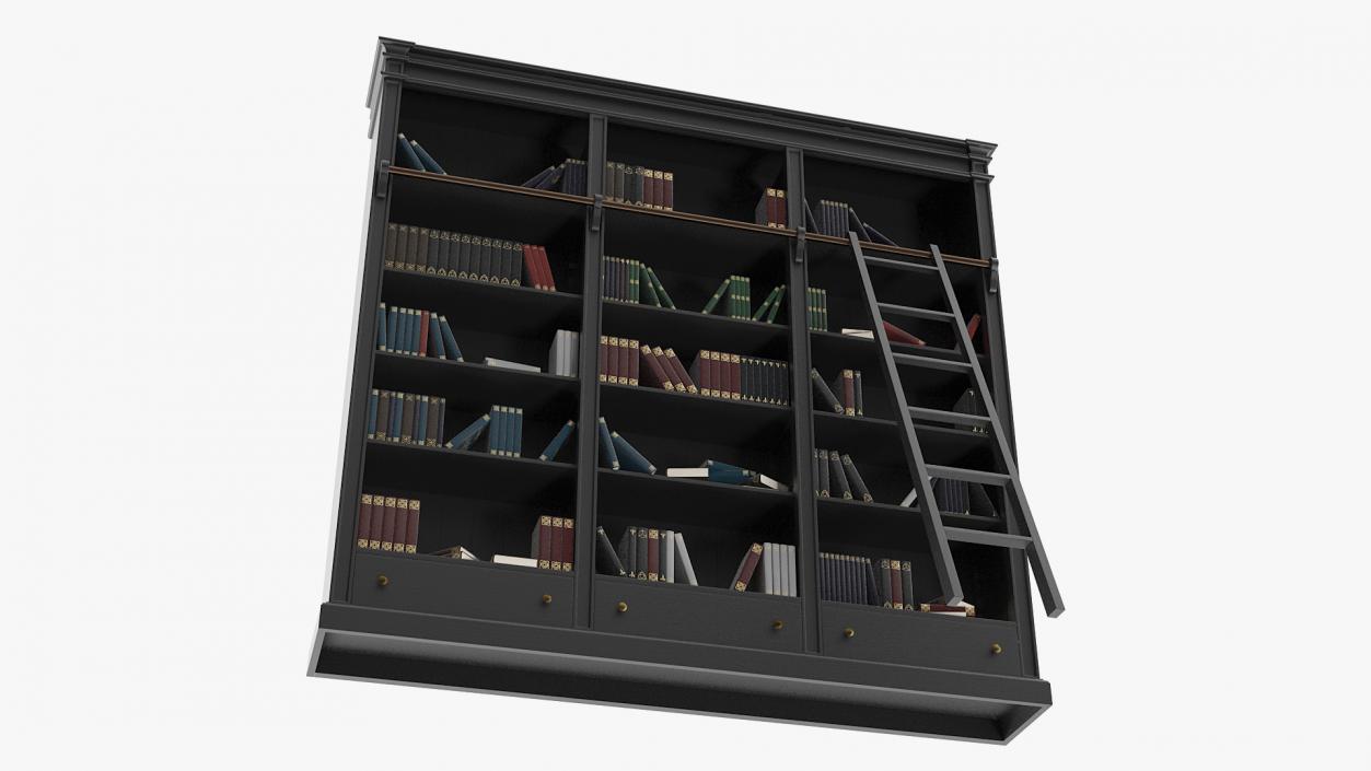 3D Black Open Library Bookcase with Books model