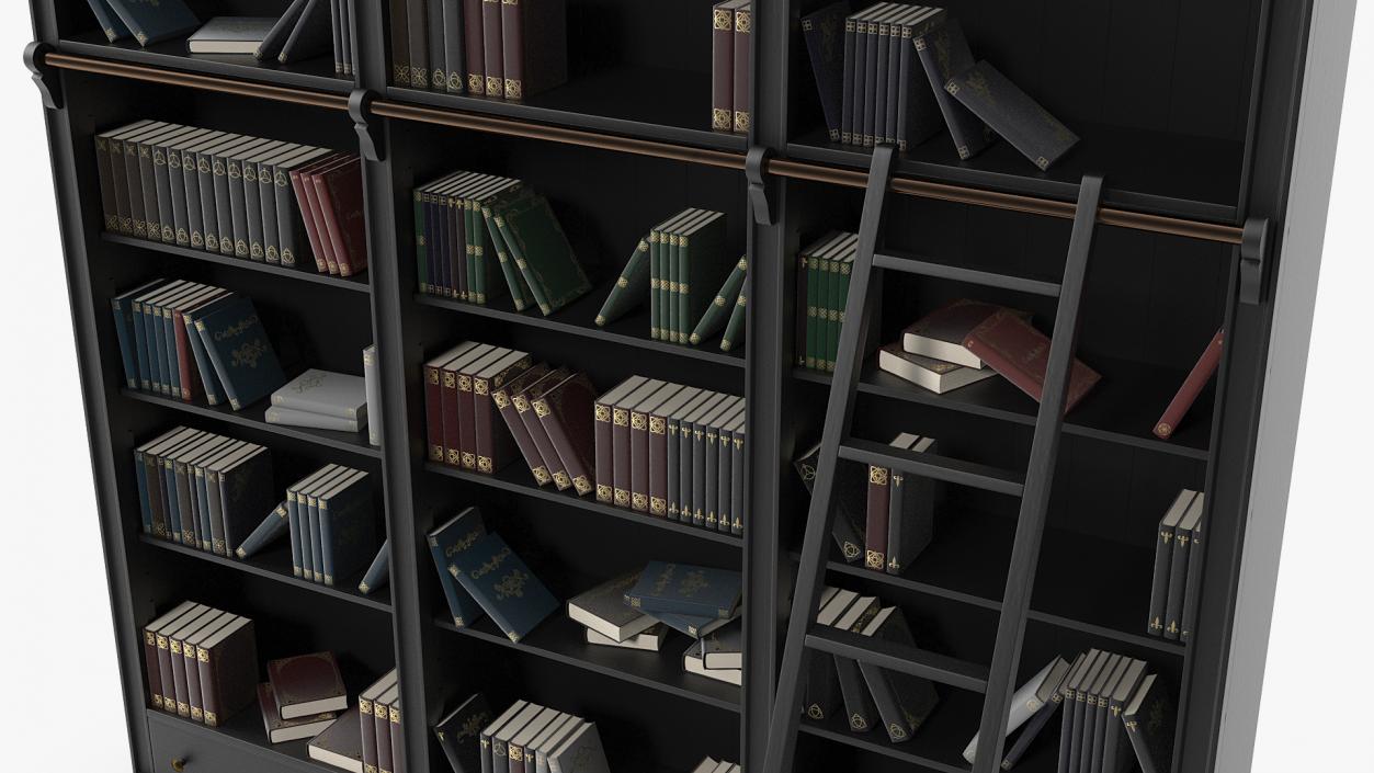 3D Black Open Library Bookcase with Books model