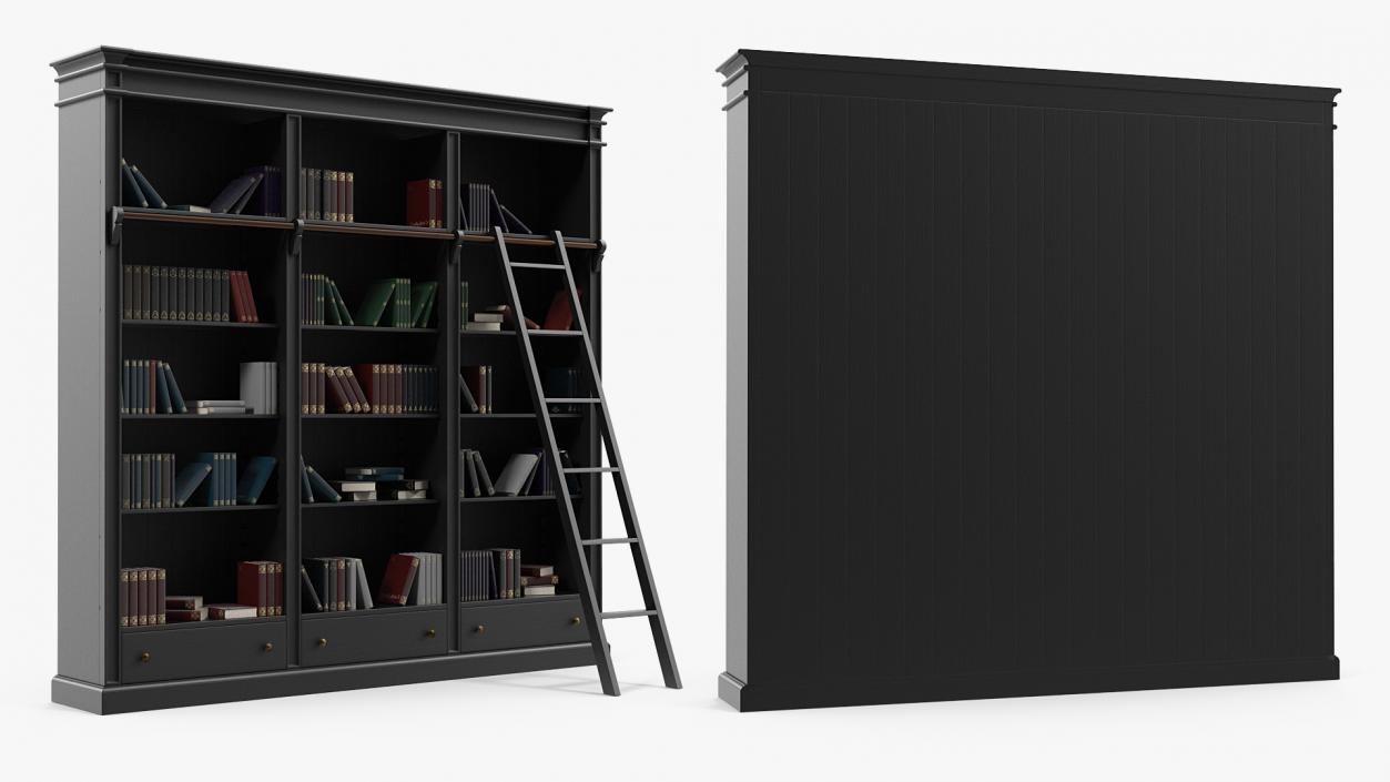 3D Black Open Library Bookcase with Books model