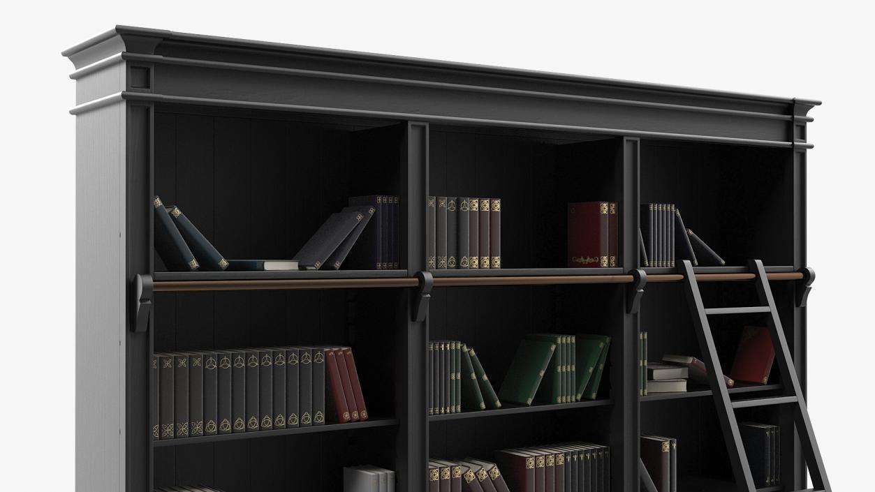 3D Black Open Library Bookcase with Books model