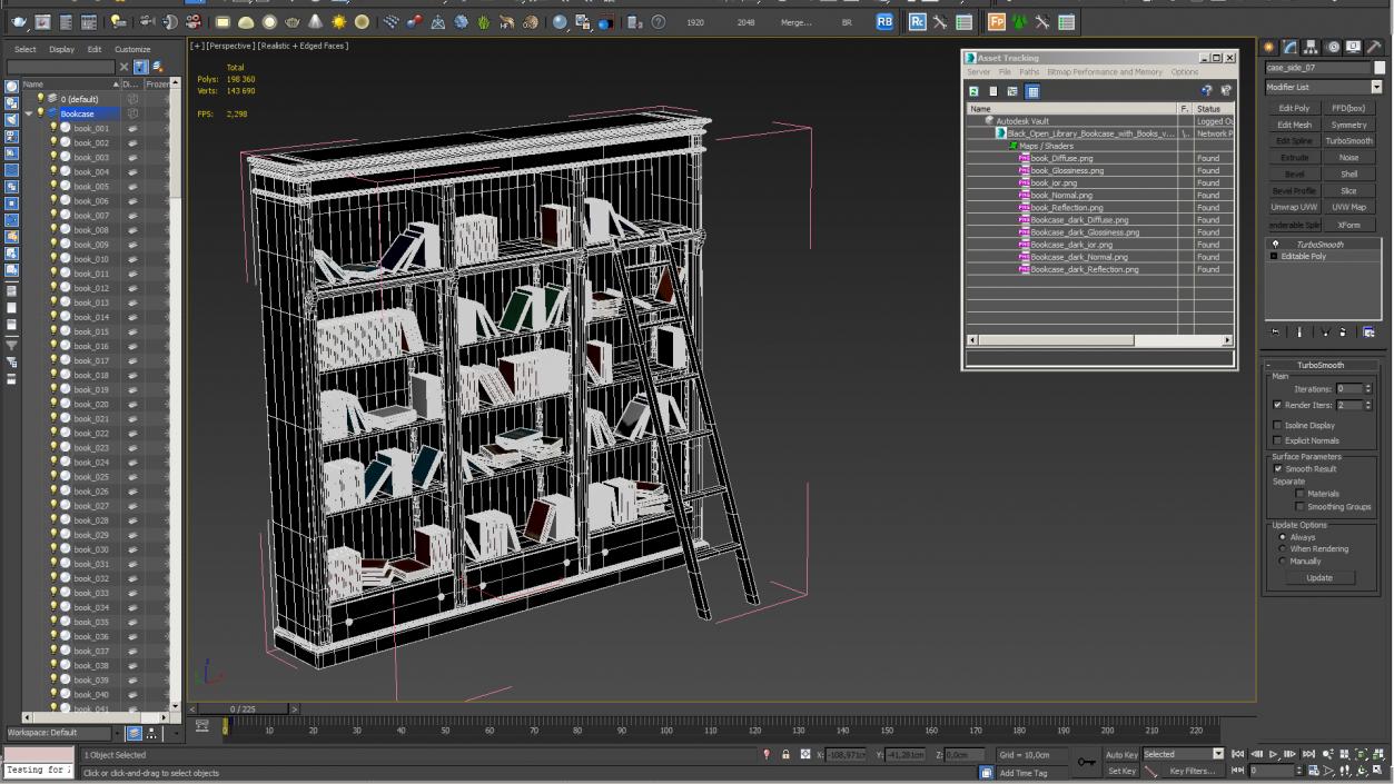 3D Black Open Library Bookcase with Books model