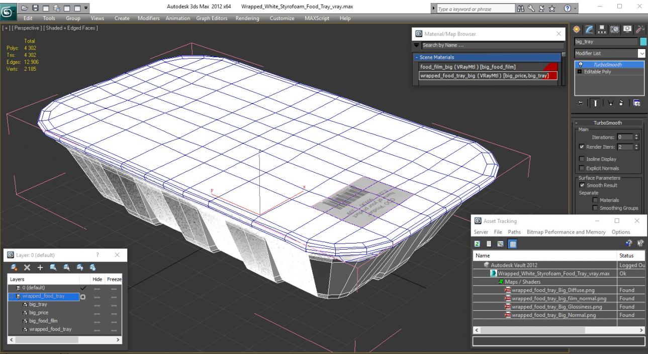 3D Wrapped White Styrofoam Food Tray model