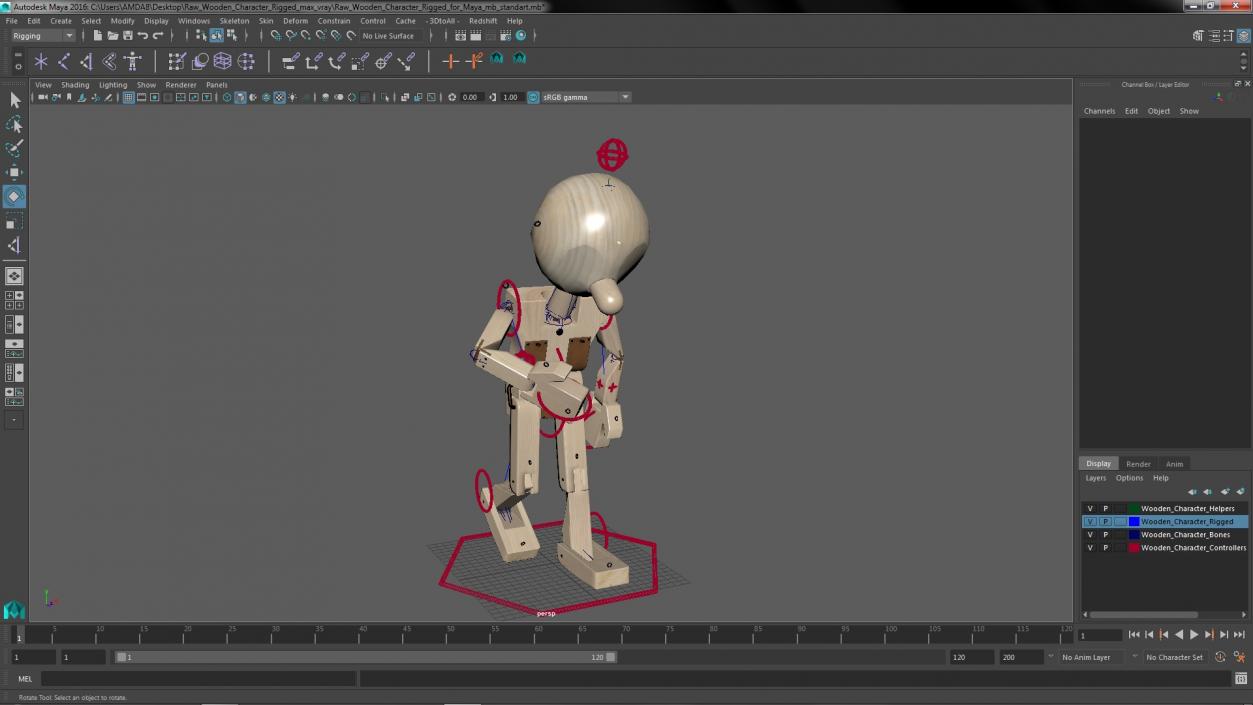 3D Raw Wooden Character Rigged for Maya