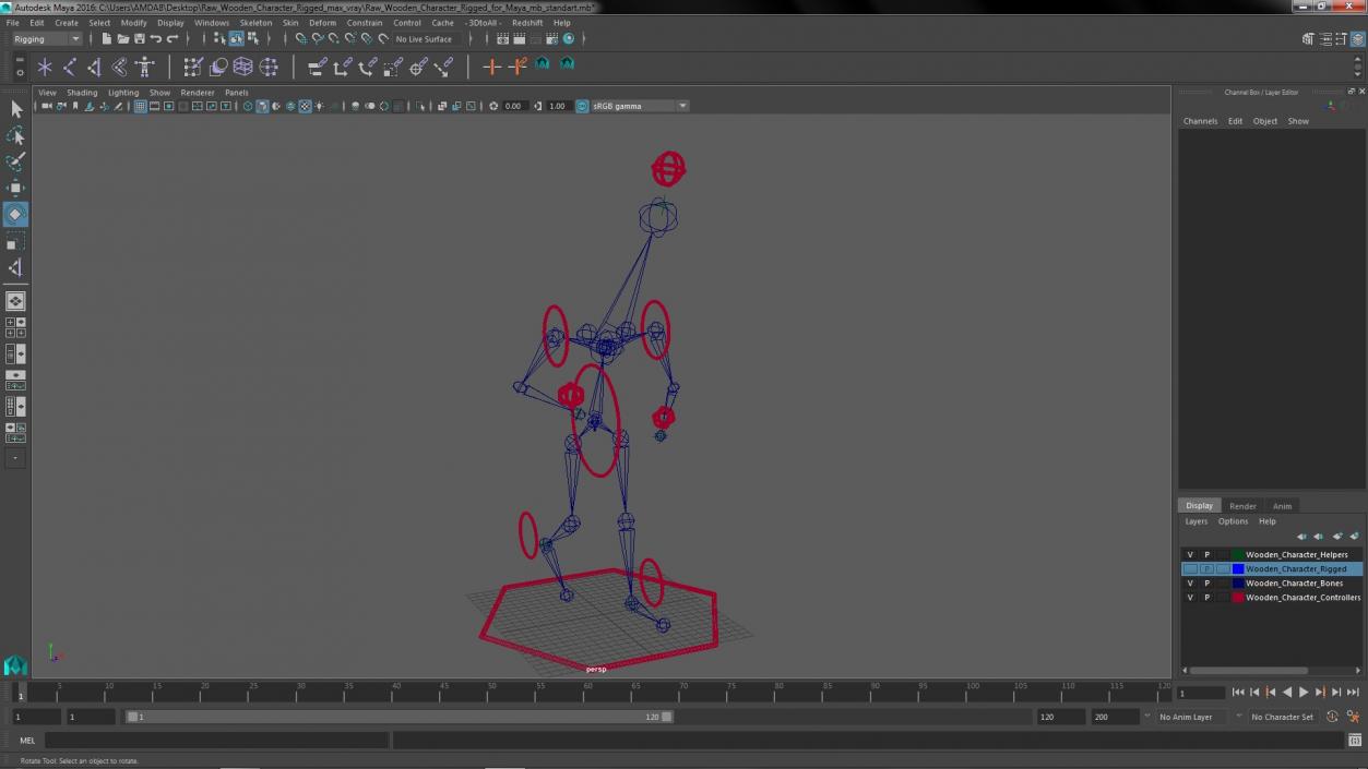 3D Raw Wooden Character Rigged for Maya