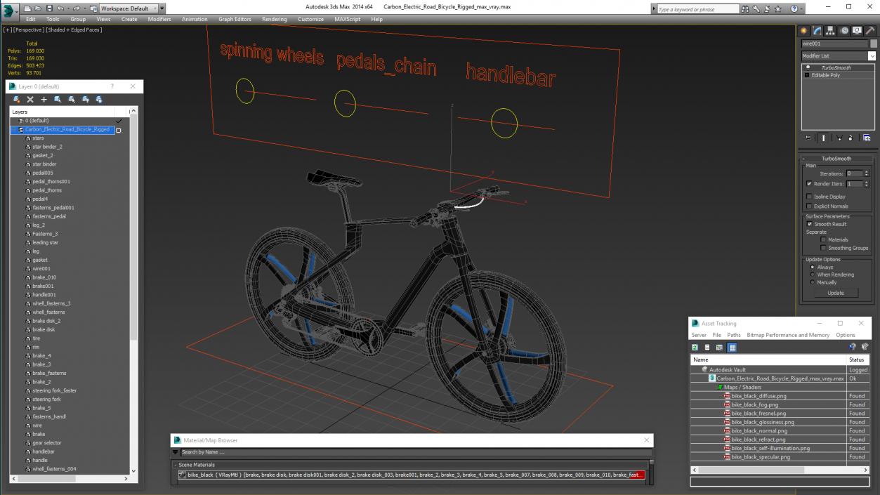 3D model Carbon Electric Road Bicycle Rigged