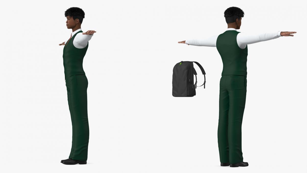 3D Black Teenager Light Skin School Uniform Neutral Pose model