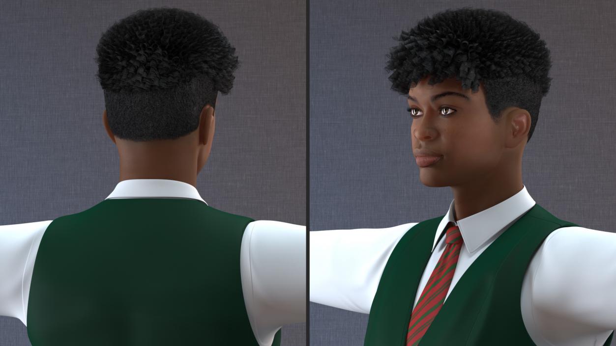 3D Black Teenager Light Skin School Uniform Neutral Pose model