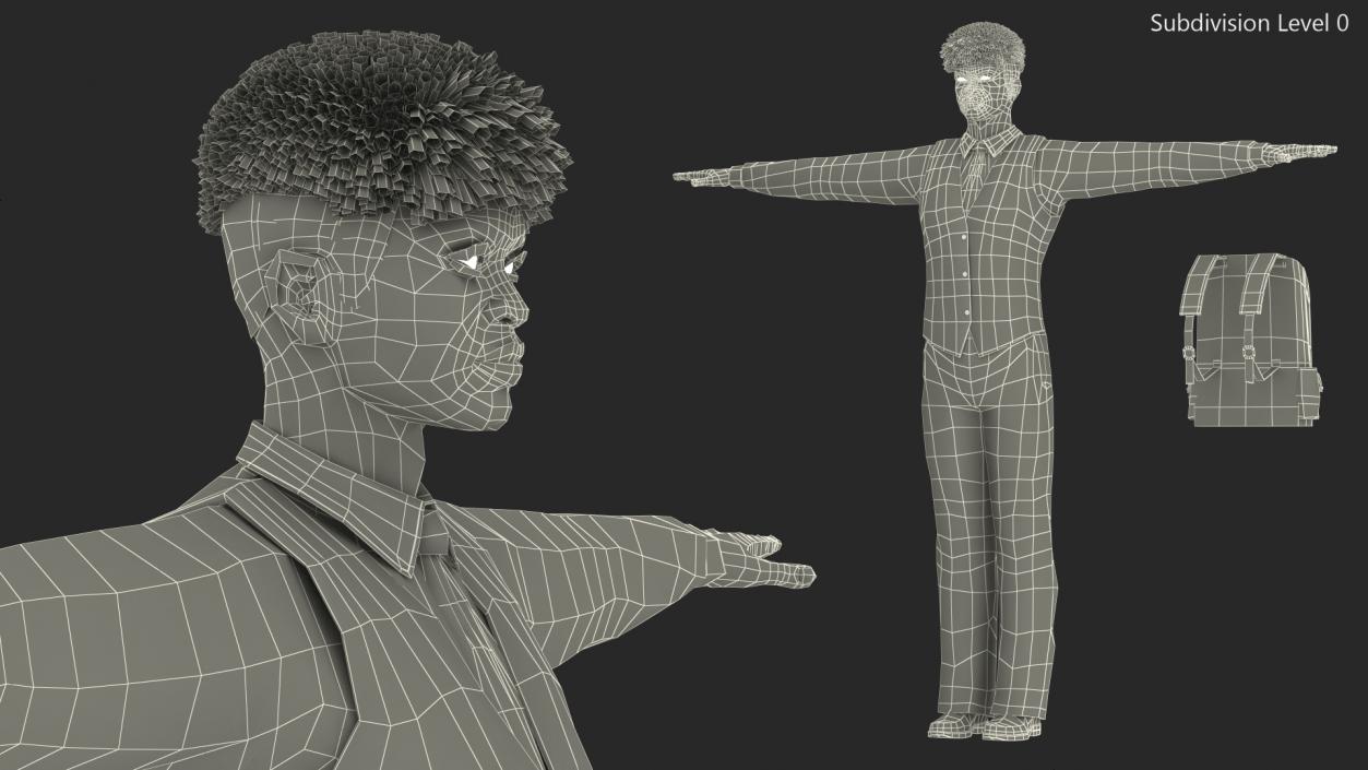 3D Black Teenager Light Skin School Uniform Neutral Pose model