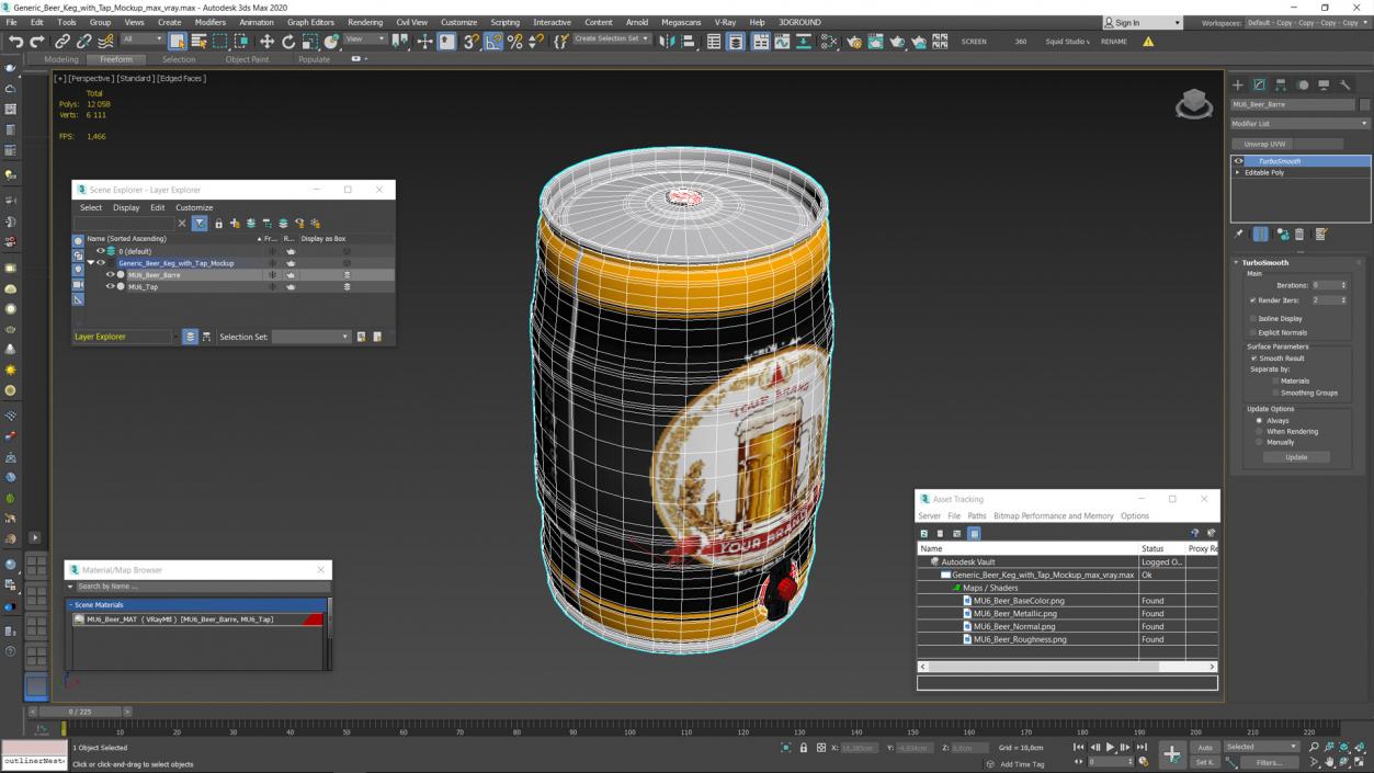 Generic Beer Keg with Tap Mockup 3D