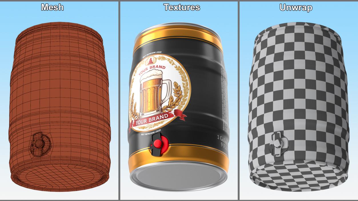 Generic Beer Keg with Tap Mockup 3D