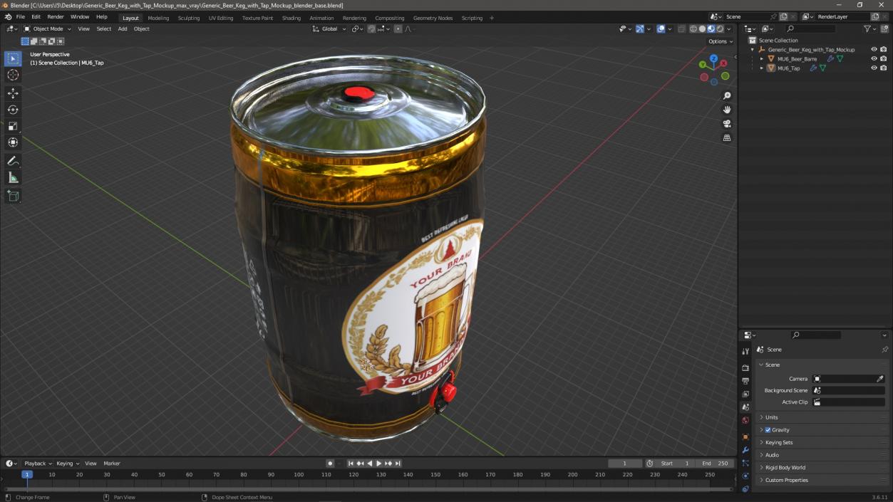 Generic Beer Keg with Tap Mockup 3D