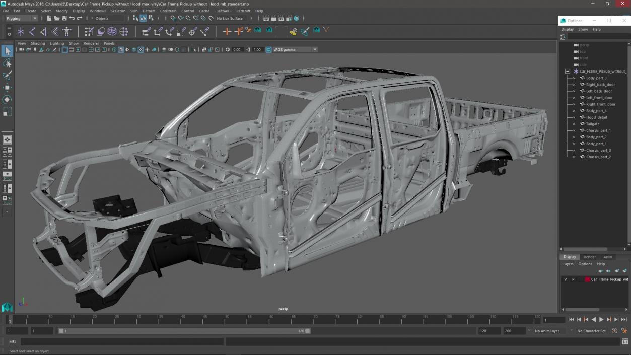 Car Frame Pickup without Hood 3D model