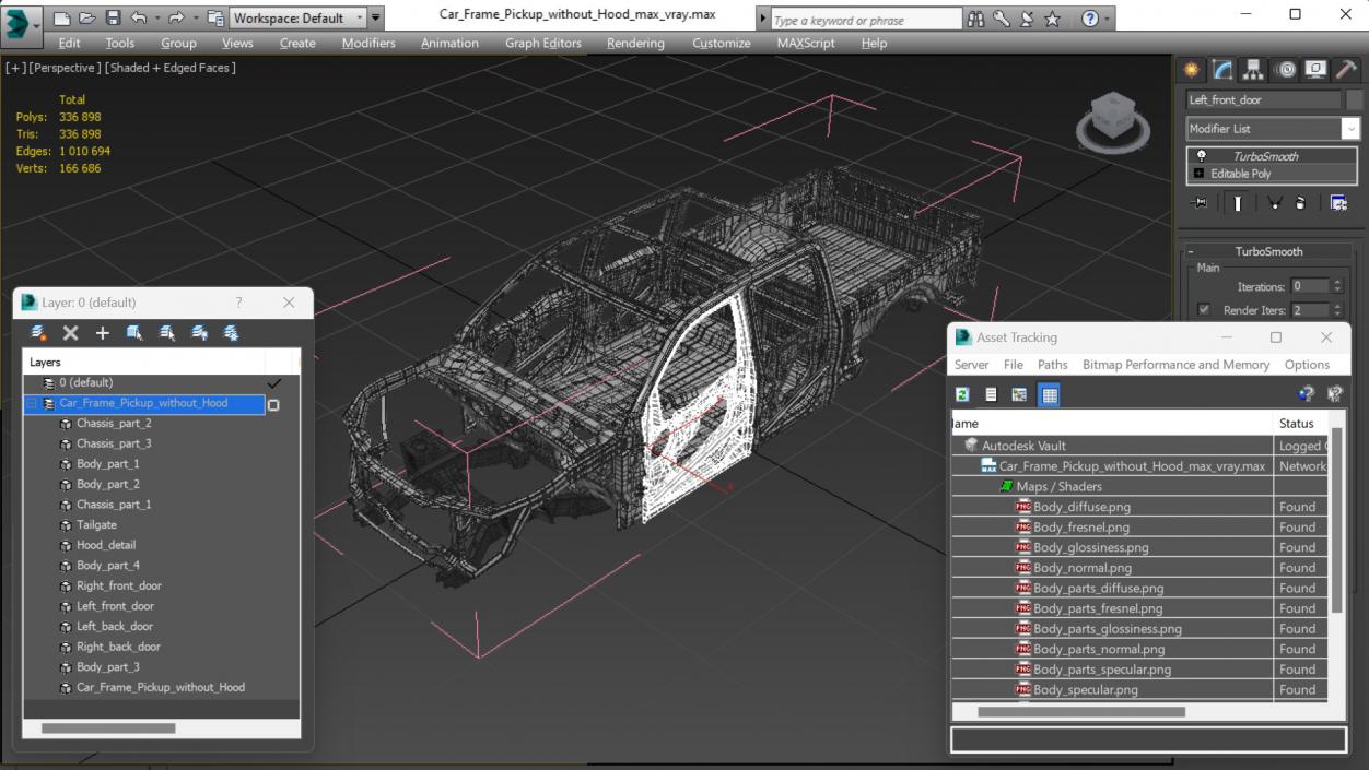 Car Frame Pickup without Hood 3D model