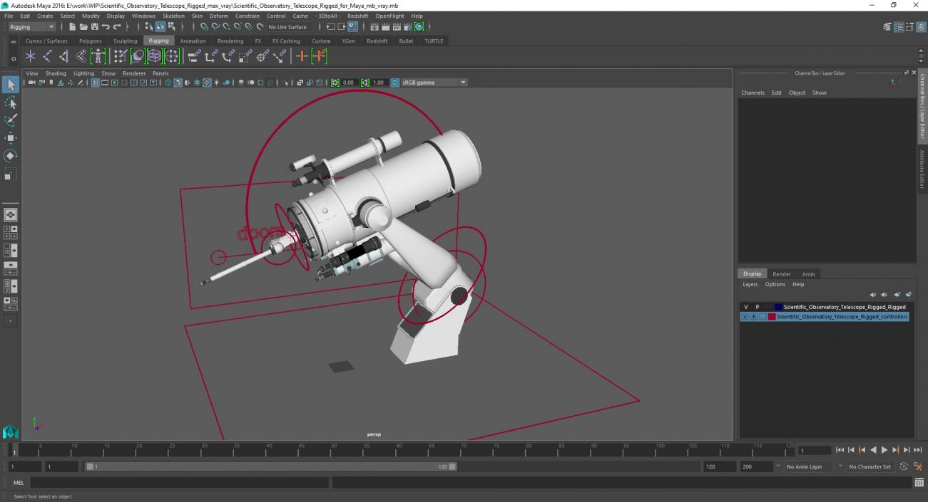 3D Scientific Observatory Telescope Rigged for Maya model