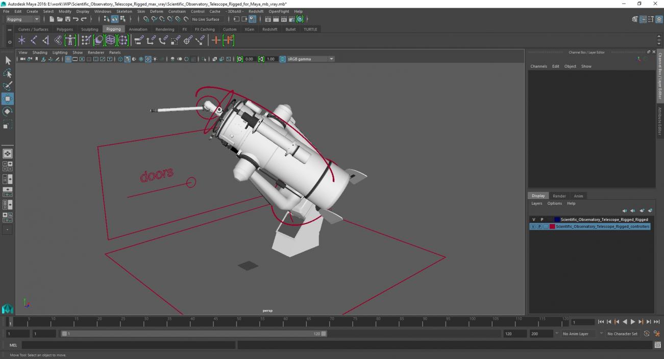 3D Scientific Observatory Telescope Rigged for Maya model