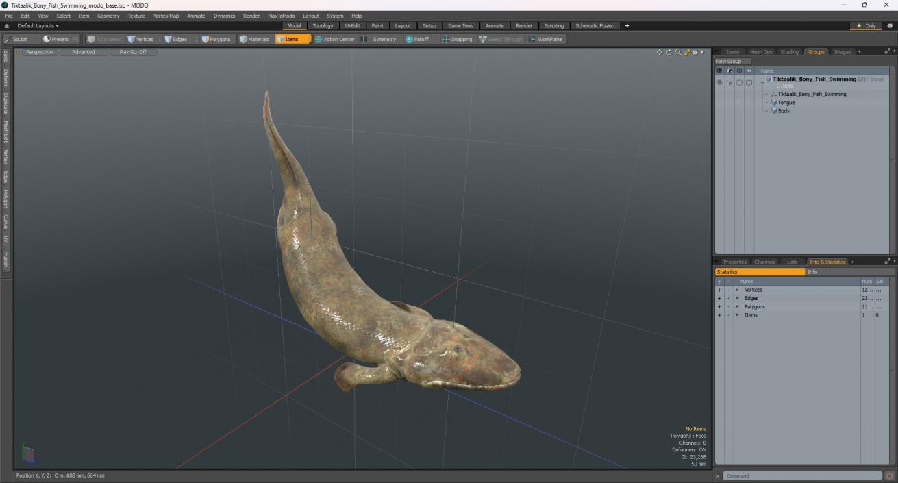 3D Tiktaalik Bony Fish Swimming model