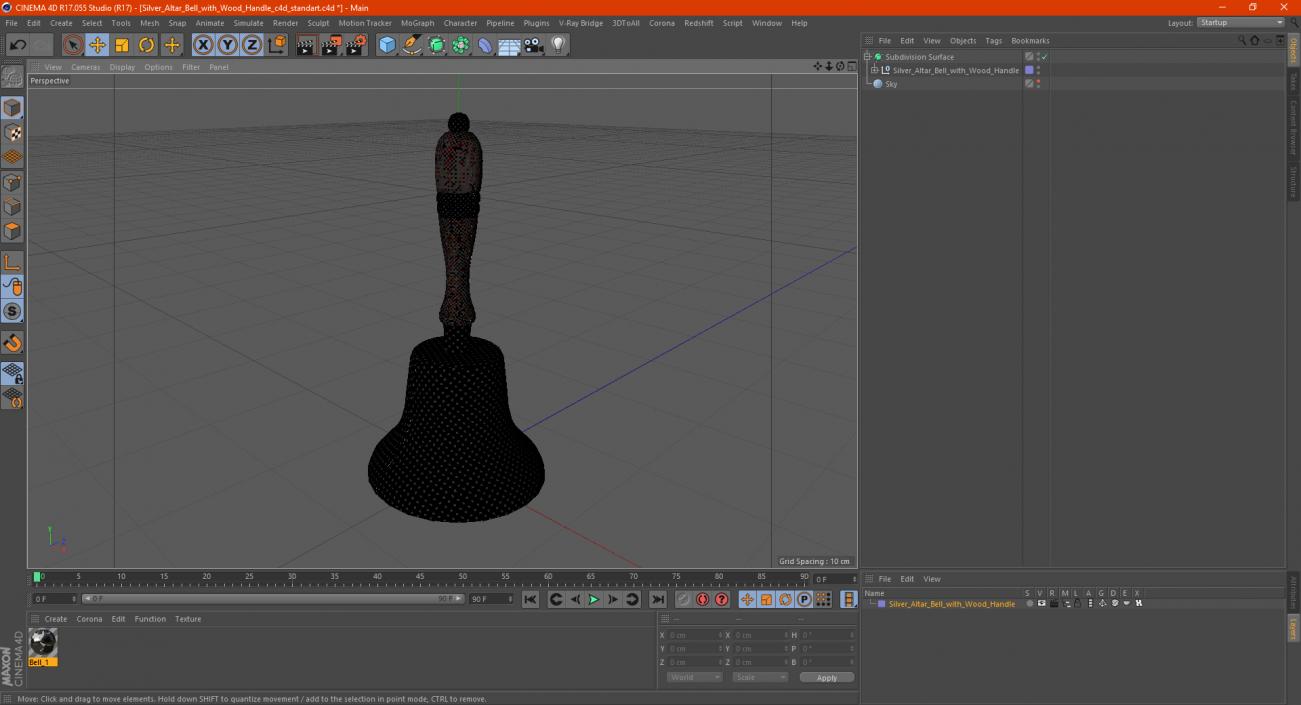 Silver Altar Bell with Wood Handle 3D model