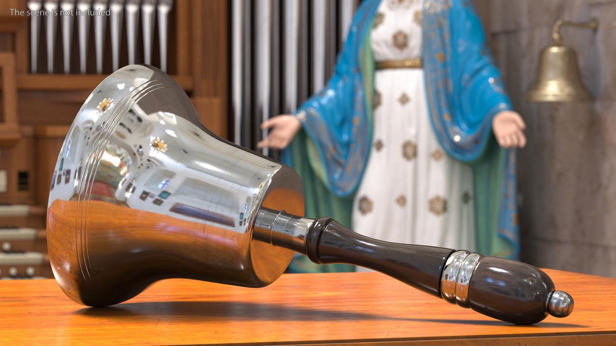 Silver Altar Bell with Wood Handle 3D model