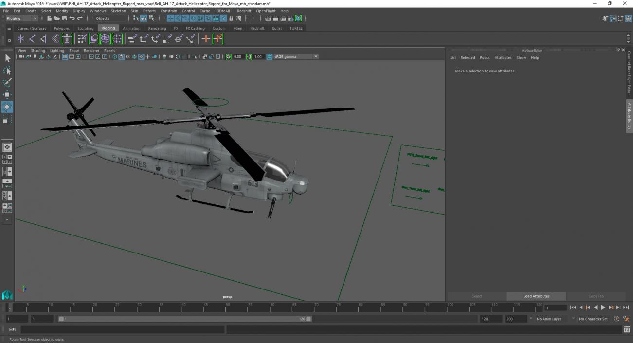 Bell AH-1Z Attack Helicopter Rigged for Maya 3D model