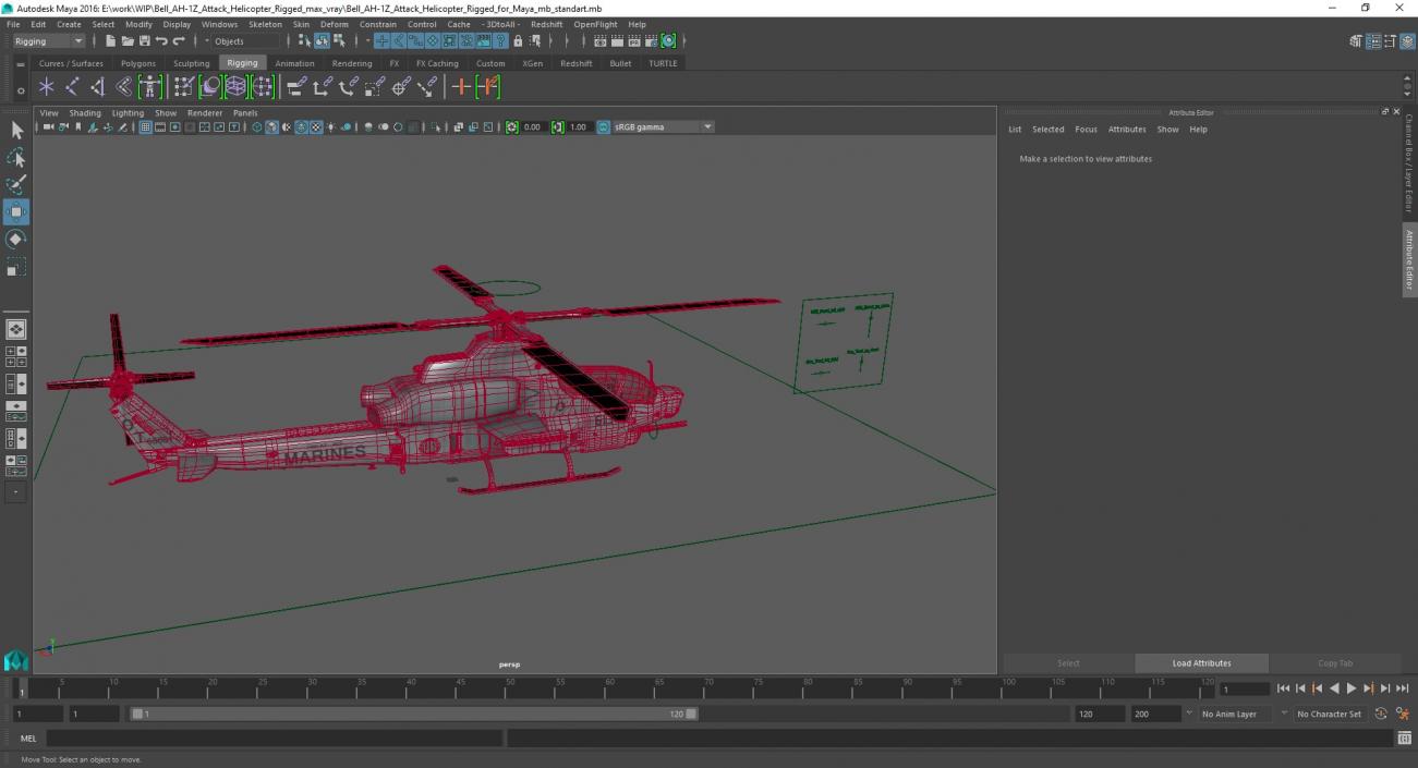 Bell AH-1Z Attack Helicopter Rigged for Maya 3D model