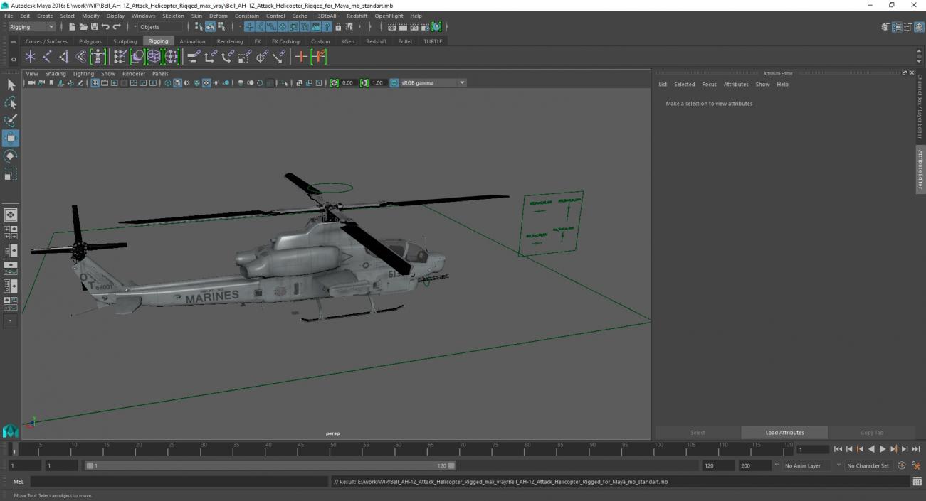 Bell AH-1Z Attack Helicopter Rigged for Maya 3D model