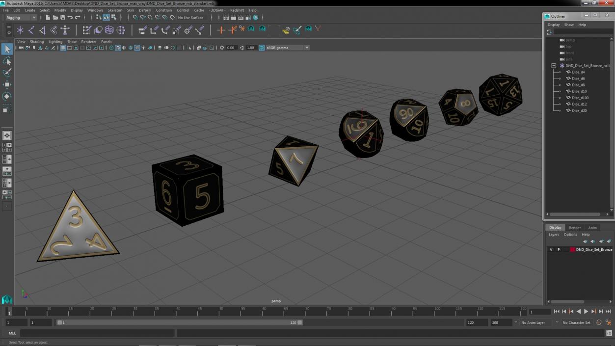 DND Dice Set Bronze 3D model