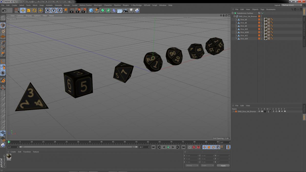 DND Dice Set Bronze 3D model