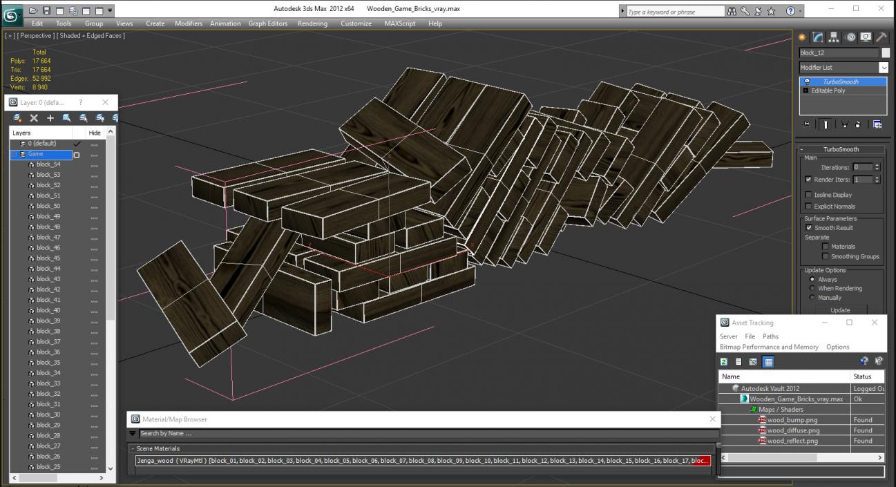 3D Wooden Game Bricks model