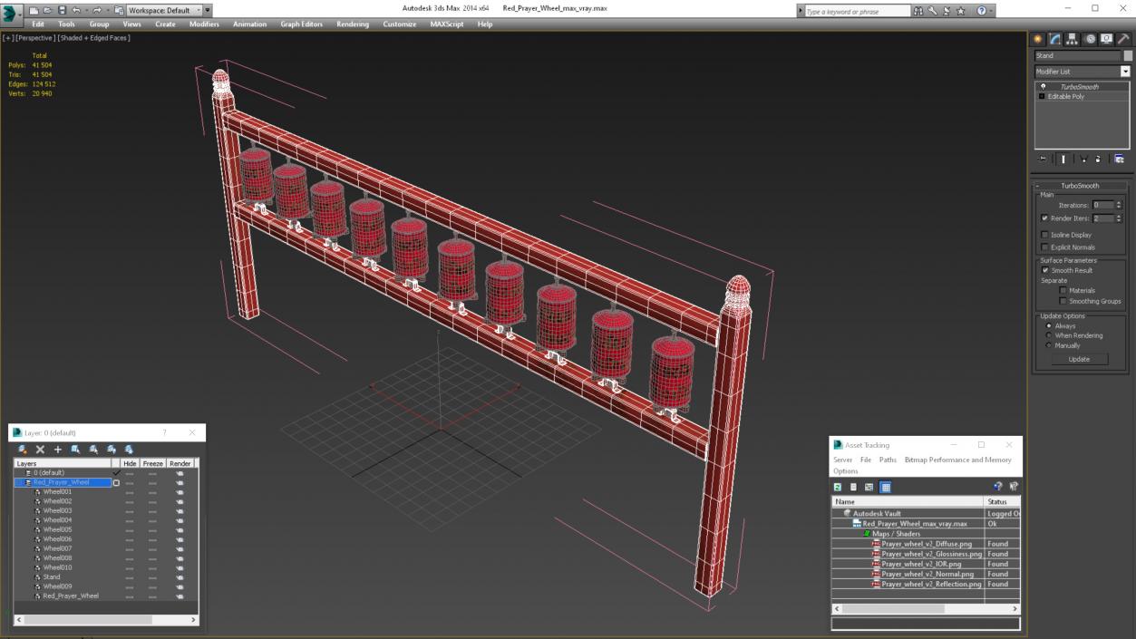 3D Red Prayer Wheel