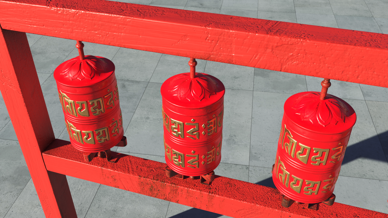 3D Red Prayer Wheel