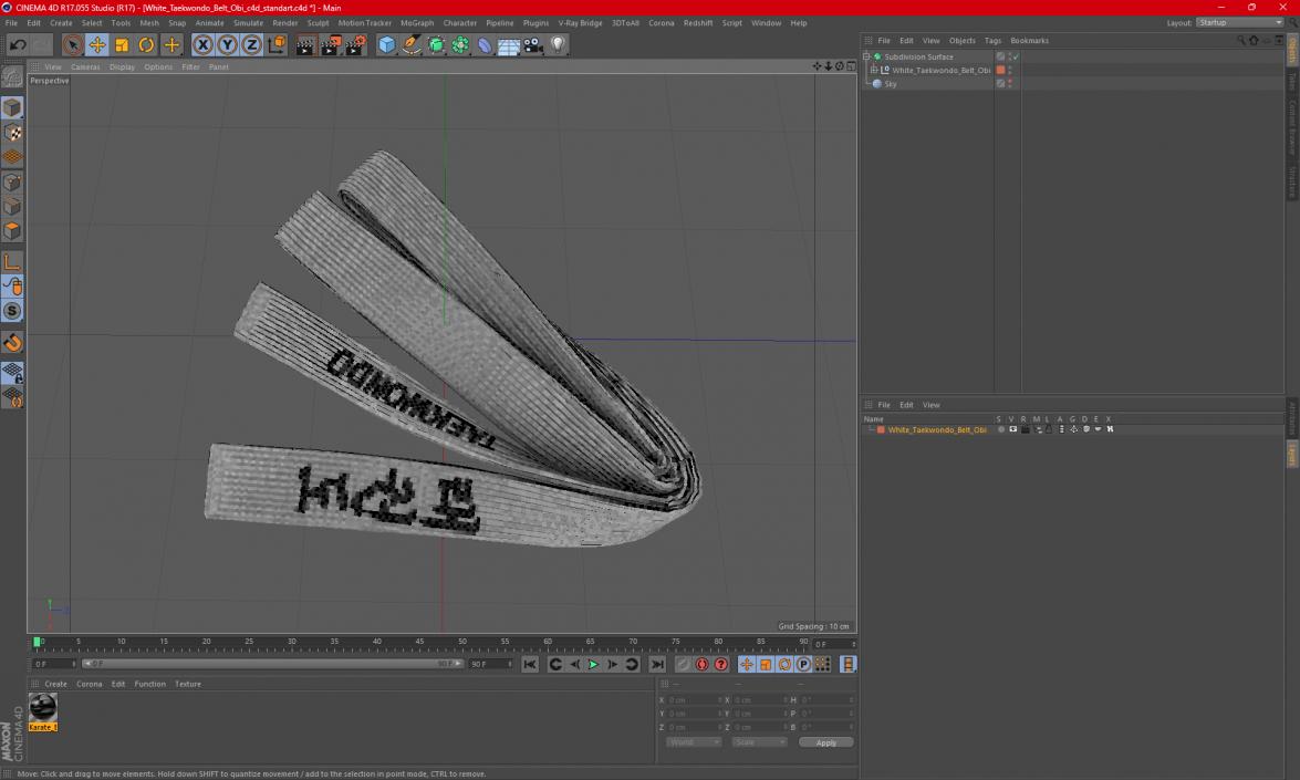 White Taekwondo Belt Obi 3D model